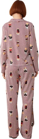 Kadın Uzun Kollu Ayıcık Desenli Pijama Takımı Fonksiyonel Dayanıklı Kaliteli Konforlu Spor
