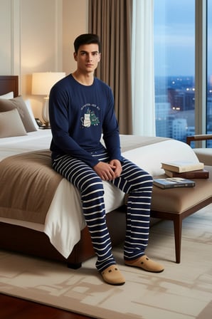 Erkek Yılbaşı Baskılı Pijama Takımı Fonksiyonel Dayanıklı Kaliteli Konforlu Estetik Modern