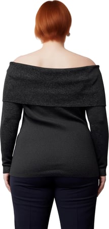 Moda Büyük Beden Carmen Yaka Triko Fit Düz Desen Casual Günlük Regular Uzun Kol Bluz