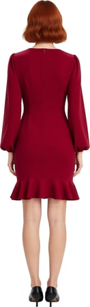 Kadınlara Özel Bodycon Kesim Uzun Balon Kollu Mini Elbise Volanlı Krep Dokuma Kışlık Kombin