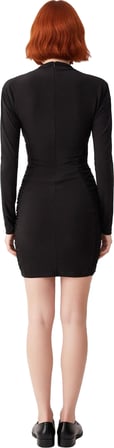 Kadın Siyah Dik Yaka Yarasa Kol Bodycon Kesim Büzgülü Örme Sandy Mini Kokteyl Elbisesi Stili