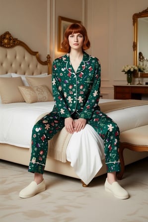 Kadin Kirmizi Yılbaşı Temali Uzun Kollu Pijama Takımı Fonksiyonel Dayanıklı Kaliteli Rahat