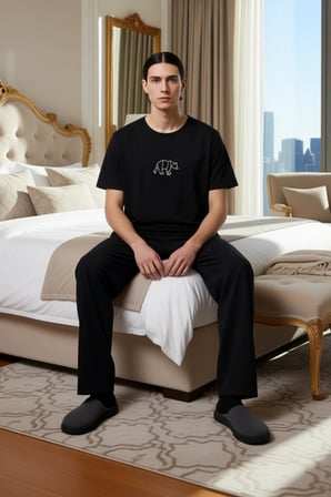 Unisex Bisiklet Yaka Nakışlı Pijama Takımı Fonksiyonel Dayanıklı Kaliteli Konforlu Estetik