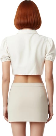 Moda Gömlek Yaka Dokuma Crop Düz Desen Plaj Crop Kısa Kol Bluz
