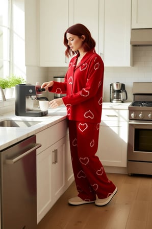 Kirmizi Kalpli Polar Pijama Takımı Kadin Fonksiyonel Dayanıklı Kaliteli Konforlu Estetik Şık