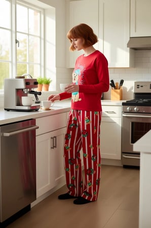 Unisex Kirmizi Kopek Baskılı Pijama Takımı Fonksiyonel Dayanıklı Kaliteli Konforlu Estetik