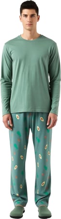 Avokado Baskılı Unisex Pijama Takımı Bisiklet Yaka Fonksiyonel Dayanıklı Kaliteli Konforlu