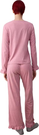 Kadın Fırfırlı Bisiklet Yaka Uzun Kollu Pijama Takımı Fonksiyonel Dayanıklı Kaliteli Rahat