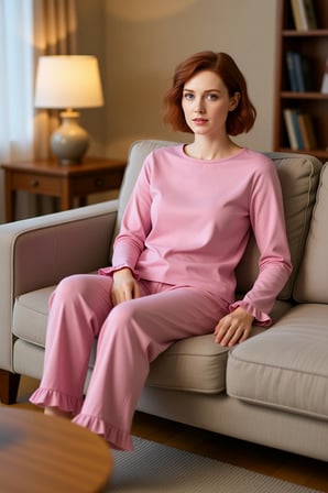 Kadın Fırfırlı Bisiklet Yaka Uzun Kollu Pijama Takımı Fonksiyonel Dayanıklı Kaliteli Rahat