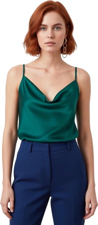 Moda Degaje Yaka Dokuma Regular Düz Desen Casual Günlük Regular Askılı Kol Bluz