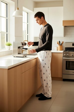 Unisex Bisiklet Yaka Waffle Pijama Takımı Kayak Desenli Pantolon Fonksiyonel Dayanıklı Şık