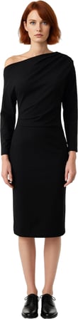 Kadın Düz Desen Midi Boy Asimetrik Yaka Reglan Kol Bodycon Scuba Krep Örme Elbise Kış Kombinleri