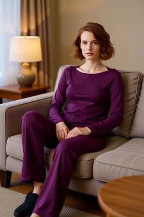 Kadın Mürdüm Lounge Pijama Takımı Viskon Süprem Kayık Yaka Fonksiyonel Dayanıklı Kaliteli Şık