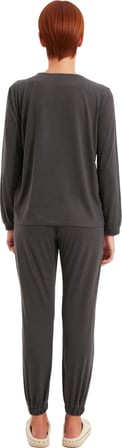 Kadın Antrasit Örme Gömlek ve Jogger Pijama Fonksiyonel Dayanıklı Kaliteli Konforlu Modern