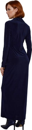 Kadın Düz Polo Yaka Uzun Kol Bodycon Maxi Örme Elbise Kış Aylarının Şık Ve Konforlu Seçimi