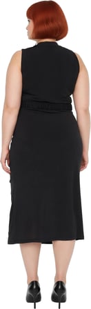Kadın Kolsuz Bodycon Midi Elbise Düz Tasarım Örme Kumaş Yırtmaç Detayıyla Göz Kamaştırır Kaliteli