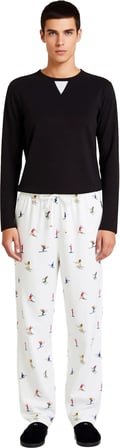 Unisex Bisiklet Yaka Waffle Pijama Takımı Kayak Desenli Pantolon Fonksiyonel Dayanıklı Şık
