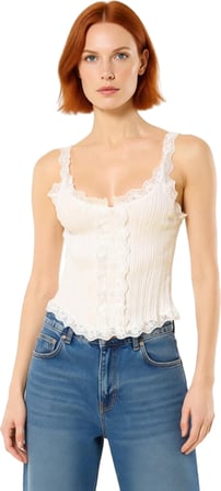 Kadın Fitted Triko Bluz Kolsuz Kare Yaka Dantel Detaylı Crop Tasarım Kaliteli Şık Rahat Modern