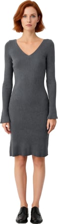 Kadın V Yaka Düz Desen Akrilik Triko Bodycon Uzun Kollu Kısa Elbise Kışlık Şıklık ve Konfor Sunar