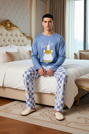 Unisex Uzun Kollu Ordek Baskılı Ekose Pijama Takımı Fonksiyonel Dayanıklı Kaliteli Estetik