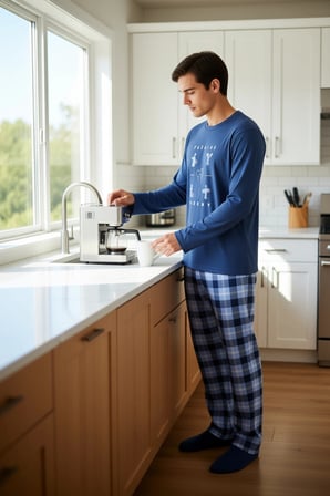 Erkek Ekose Pamuk Pijama Takımı Bisiklet Yaka Uzun Kollu Fonksiyonel Dayanıklı Kaliteli Şık
