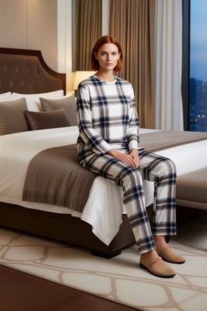 Kadın Uzun Kollu Ekose Pijama Takımı Bisiklet Yaka Fonksiyonel Dayanıklı Kaliteli Konforlu