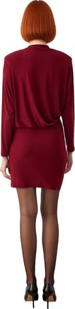 Kadın Düz Desen Örme Kumaş Dik Yaka Yarasa Kol Bodycon Elbise Kış Şık Akşamlar İçin Mini Kaliteli