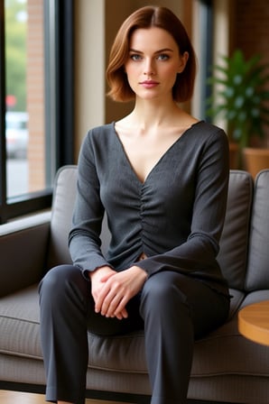 Kadın Slim Fit Dokulu Örme Bluz V Yaka Büzgü ve İspanyol Kol Kaliteli Şık Rahat Modern Zarif