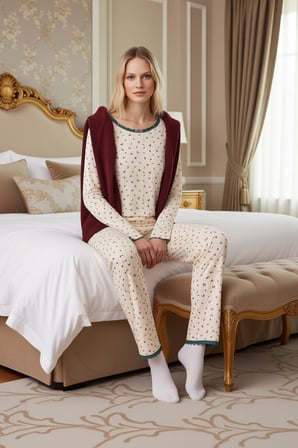 Kadın Çiçekli Pijama Takımı Bisiklet Yaka Fonksiyonel Dayanıklı Kaliteli Konforlu Estetik Şık