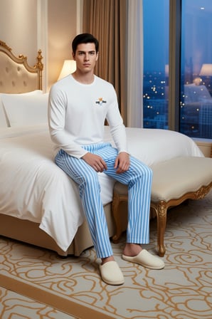 Erkek Çizgili Pijama Takımı Ayıcık Baskılı Fonksiyonel Dayanıklı Kaliteli Konforlu Estetik
