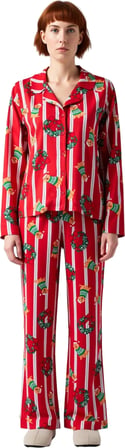 Unisex Kirmizi Cizgili Kopek Baskılı Pijama Takımı Fonksiyonel Dayanıklı Kaliteli Konforlu