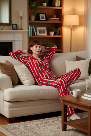 Unisex Kirmizi Cizgili Kopek Baskılı Pijama Takımı Fonksiyonel Dayanıklı Kaliteli Konforlu