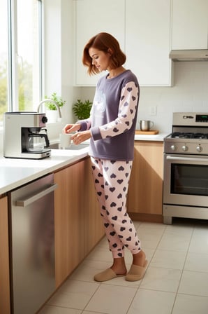 Kadın Polar Pijama Takımı Kalp Desenli Ve Uyku Bandi Fonksiyonel Dayanıklı Kaliteli Modern