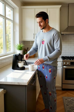 Erkek Ayıcıklı Çizgili Pijama Takımı Bisiklet Yaka Fonksiyonel Dayanıklı Kaliteli Konforlu