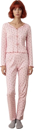 Kadın Çiçekli Pijama Takımı Fonksiyonel Dayanıklı Kaliteli Konforlu Estetik Premium Modern