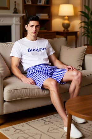 Erkek Bonjour Baskılı Ekose Şortlu Pijama Takımı Fonksiyonel Dayanıklı Kaliteli Konforlu Şık