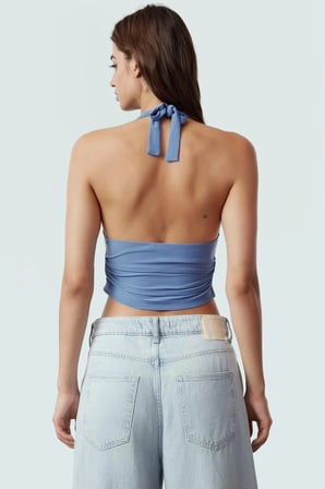 Yazlık Crop Bluz Boyundan Bağlamalı Vücuda Oturan Esnek Örme Premium Kalite Kaliteli İşçilik