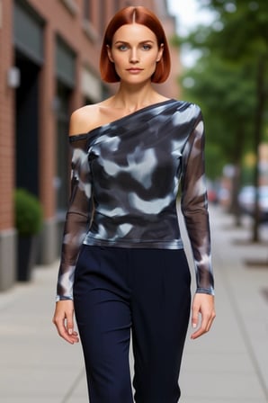 Kadın Moda Şık Üst Giyim Regular Asimetrik Yaka Düşük Kol Slim Kalıp Örme Siyah Tül Astarlı Bluz