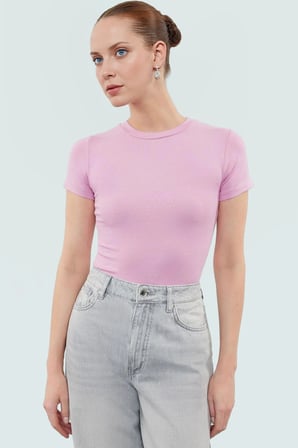 Rahat Günlük Stil Fitted Bluz Vücut Oturan Pamuklu Viskoz Ribana Modern Premium Kalite