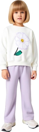 Kız Çocuk Pamuklu Sweatshirt ve Eşofman Altı Takımı Çiçek Baskılı Kaliteli Şık Rahat