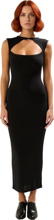 Kadın Şık Gece Kokteyl Elbisesi Kolsuz Bodycon Cut Out Detaylı Örme Polyester Maxi Boy Kaliteli