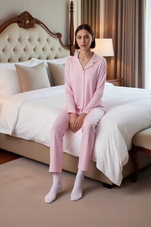 Kadın Fiyonk Desenli Pijama Takımı Gömlek Yaka Fonksiyonel Dayanıklı Kaliteli Konforlu Şık