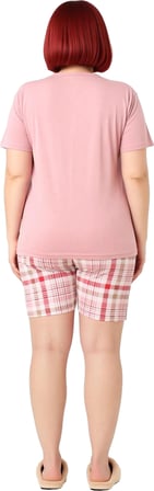 Kadın Pudra Ekose Detaylı Örme Pijama Seti Fonksiyonel Dayanıklı Kaliteli Konforlu Estetik