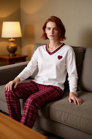 Kadın V Yaka Ekose Pijama Takımı Kalp Detaylı Fonksiyonel Dayanıklı Kaliteli Konforlu Spor