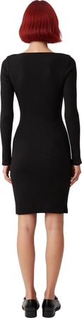 Kadın V Yaka Düz Desen Akrilik Triko Bodycon Uzun Kollu Kısa Elbise Kışlık Şıklık ve Konfor Sunar