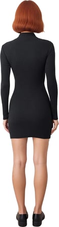 Kadın Bodycon Dokulu Düğmeli Mini Örme Elbise Dik Yaka Uzun Kollu Rahat Ve Modern Kaliteli