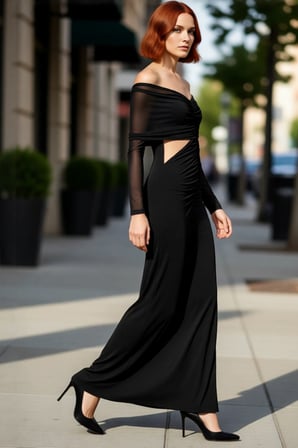 Kadın Siyah Düz Desen Cut Out Detaylı Örme Bodycon Maxi Mezuniyet Balo Elbisesi Kayık Yaka