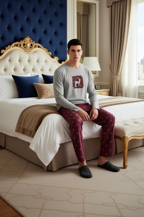 Unisex Geyik Baskılı Bisiklet Yaka Pijama Takımı Fonksiyonel Dayanıklı Kaliteli Konforlu Şık
