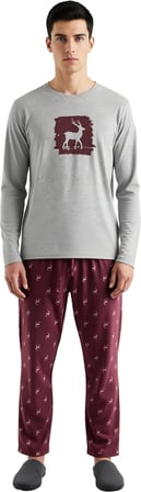 Unisex Geyik Baskılı Bisiklet Yaka Pijama Takımı Fonksiyonel Dayanıklı Kaliteli Konforlu Şık