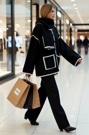 Kadın Moda Bisiklet Yaka Oversize Yumuşak Dokulu Atkılı Sakal Detaylı Mont Görünümlü Triko Hırka
